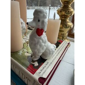 Target Spritz White Ceramic Poodle Figurine Red Heart Collar Kitsch Decor